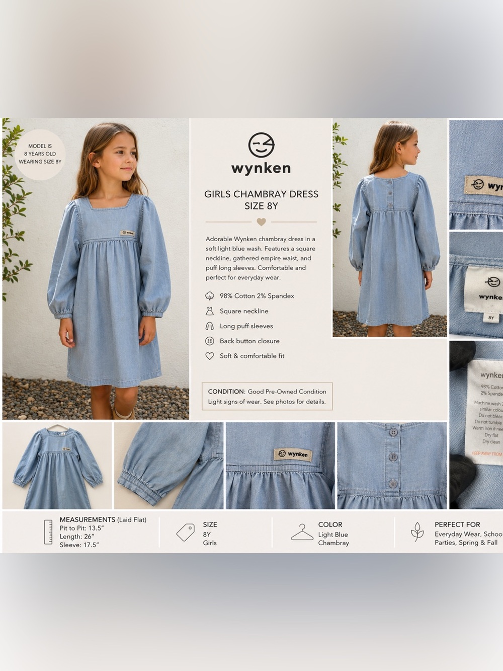 WYNKEN Pale Bleached Moonrise Dress Kid’s Size 8Y